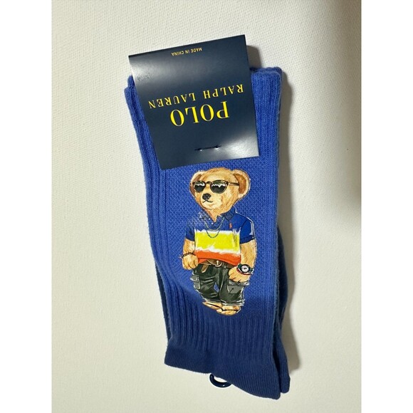NWT Polo Ralph Lauren Men's  Socks 10-13 POLO BEAR HUGE GRAPHIC dip dye Crew - Picture 2 of 5
